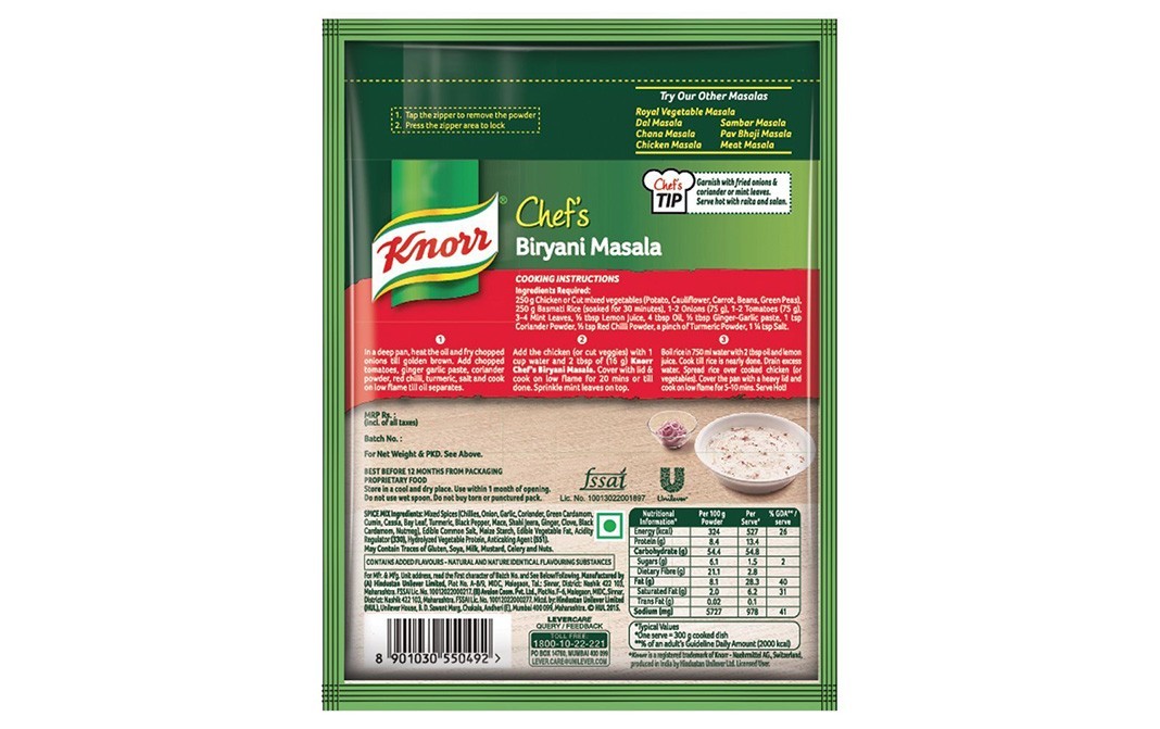 Knorr Chef's Biryani Masala    Pack  100 grams
